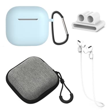AirPods 4 5 kpl Lisävarusteet Kotelo Säilytyslaatikko Kaulahihna Kuulokepidike Avaimenperä - Vaaleansininen