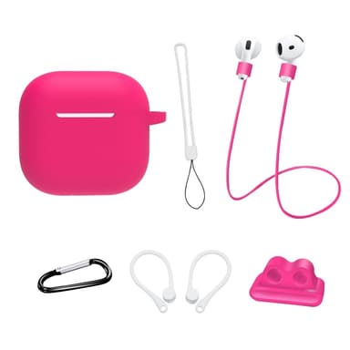 AirPods 4 6 in 1 -tarvikkeet kotelo hihnapidike korvakoukut kaulahihna avainrengas - Ruusu