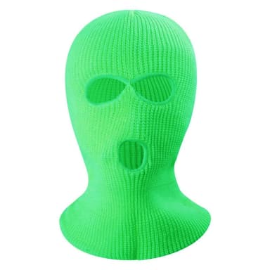 Talvi kokokasvonaamio, kolmireikäinen neulottu hattu, kaula-damaski - Fluorescent Green