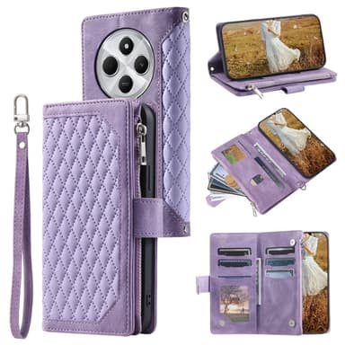 Xiaomi Redmi 14C Zipper Wallet Case Rhombus Stitching Line Puhelinsuojus