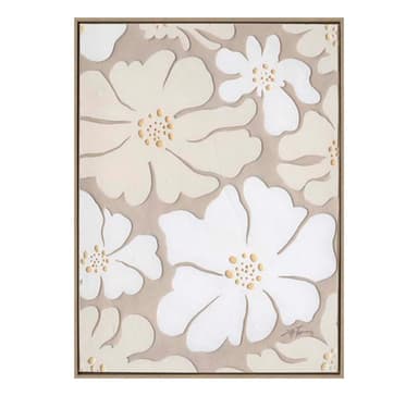Maalaus kehyksellä 60x80cm, beige kukkia