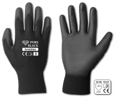 36 tuotteen paketti. Käsineet PURE BLACK PU, koko 7