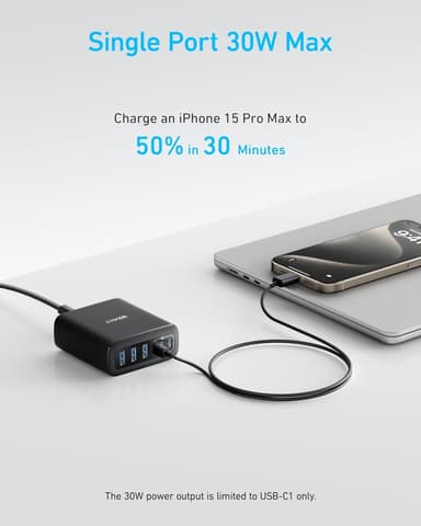 Anker USB-C ja USB-A laturi, 112W Max 6-porttinen latausasema