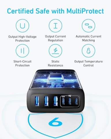 Anker USB-C ja USB-A laturi, 112W Max 6-porttinen latausasema
