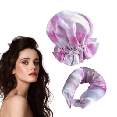 Lämpöttömän kiharrintangon pääpantasetti (1 sauva, 1 Scrunchie) - Tie-Dye Pink