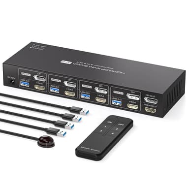 NÖRDIC KVM 4x2 Kytkin 4PC kahdelle näytölle HDMI & DP 8K60Hz, 1x3.5mm ja 4xUSB-A