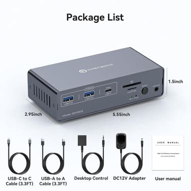 NÖRDIC USB-C Telakointiasema KVM-kytkimellä 2 tietokonetta 2 näyttöä 4K120Hz DP Gigabit Ethernet, kortinlukija, 4xUSB-A ja USB-C