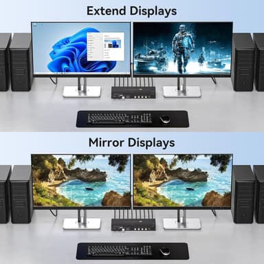 NÖRDIC KVM 4x2 HDMI-kytkin 4PC kahdelle näytölle HDMI 8K60Hz, 1x3.5 mm ja 4xUSB-A