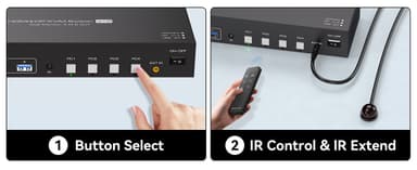 NÖRDIC KVM 4x2 Kytkin 4PC kahdelle näytölle HDMI & DP 8K60Hz, 1x3.5mm ja 4xUSB-A