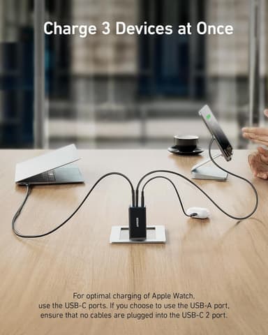 Anker 735 Laturi GaNPrime 65W 1x USB-A 2x USB-C virtalähde