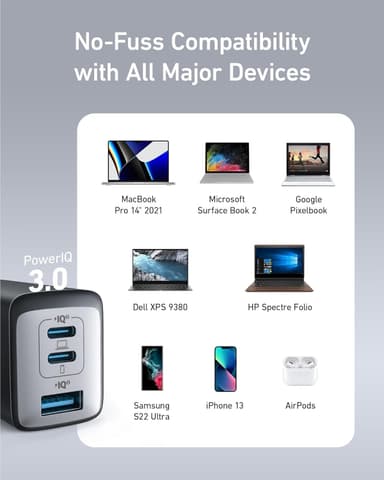 Anker 735 Laturi GaNPrime 65W 1x USB-A 2x USB-C virtalähde
