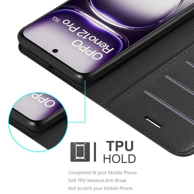 Oppo Reno 12 Pro Suojakuori Lompakkokotelo (Musta)