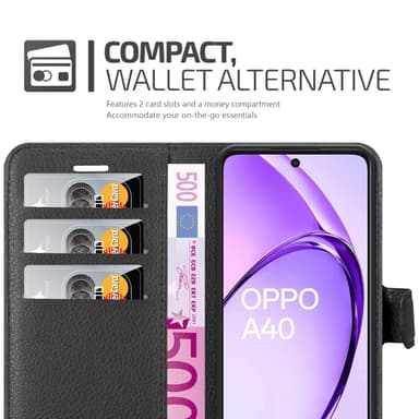 Oppo A40 Suojakuori Lompakkokotelo (Musta)