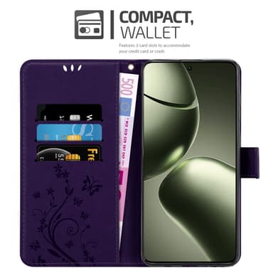 Xiaomi 14T Suojakuori Lompakkokotelo Kukka (Violetti)