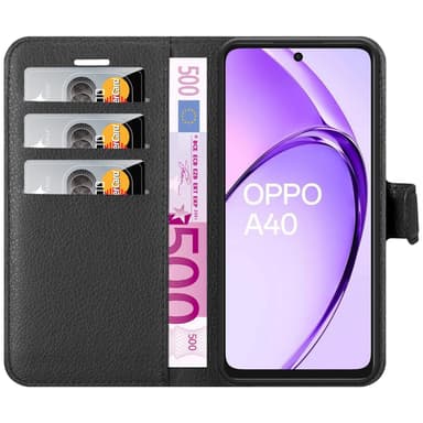 Oppo A40 Suojakuori Lompakkokotelo (Musta)