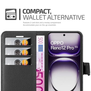 Oppo Reno 12 Pro Suojakuori Lompakkokotelo (Musta)