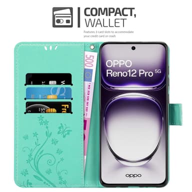 Oppo Reno 12 Pro Suojakuori Lompakkokotelo Kukka