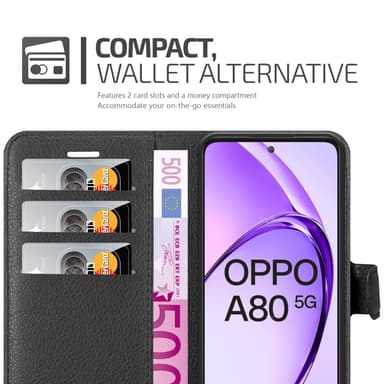 Oppo A80 Suojakuori Lompakkokotelo (Musta)