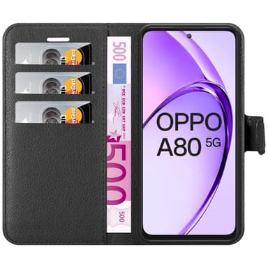 Oppo A80 Suojakuori Lompakkokotelo (Musta)