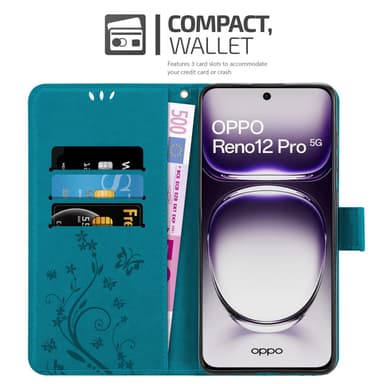 Oppo Reno 12 Pro Suojakuori Lompakkokotelo Kukka