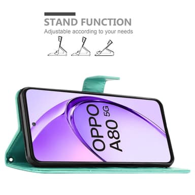 Oppo A80 Suojakuori Lompakkokotelo Kukka (Turkoosi)