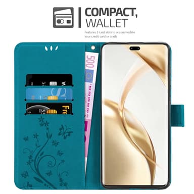 Honor 200 Pro Suojakuori Lompakkokotelo Kukka (Sininen)
