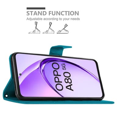 Oppo A80 Suojakuori Lompakkokotelo Kukka (Sininen)