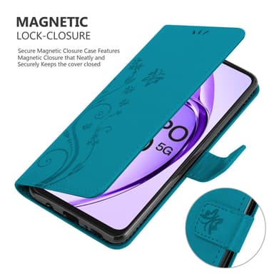 Oppo A80 Suojakuori Lompakkokotelo Kukka (Sininen)