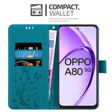 Oppo A80 Suojakuori Lompakkokotelo Kukka (Sininen)