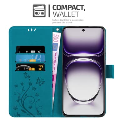 Oppo Reno 12 Suojakuori Lompakkokotelo Kukka (Sininen)