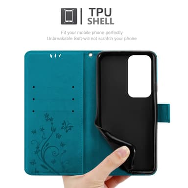 Oppo Reno 12 Suojakuori Lompakkokotelo Kukka (Sininen)