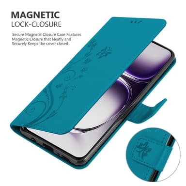 Oppo Reno 12 Suojakuori Lompakkokotelo Kukka (Sininen)