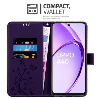 Oppo A40 Suojakuori Lompakkokotelo Kukka (Violetti)