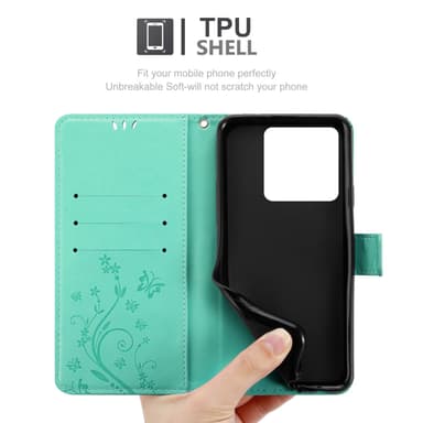 Xiaomi 14T Suojakuori Lompakkokotelo Kukka (Turkoosi)