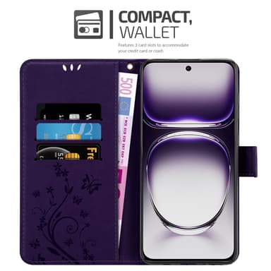 Oppo Reno 12 Suojakuori Lompakkokotelo Kukka (Violetti)