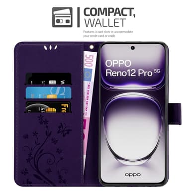 Oppo Reno 12 Pro Suojakuori Lompakkokotelo Kukka