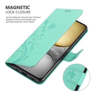 Realme C75 Suojakuori Lompakkokotelo Kukka (Turkoosi)