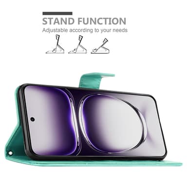Oppo Reno 12 Suojakuori Lompakkokotelo Kukka (Turkoosi)