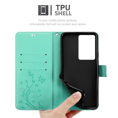 Realme C75 Suojakuori Lompakkokotelo Kukka (Turkoosi)