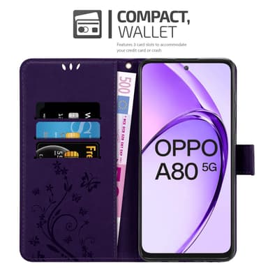 Oppo A80 Suojakuori Lompakkokotelo Kukka (Violetti)