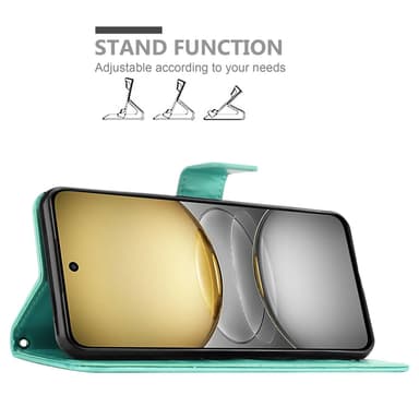 Realme C75 Suojakuori Lompakkokotelo Kukka (Turkoosi)