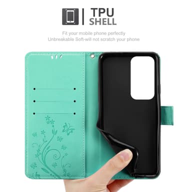 Oppo Reno 12 Suojakuori Lompakkokotelo Kukka (Turkoosi)