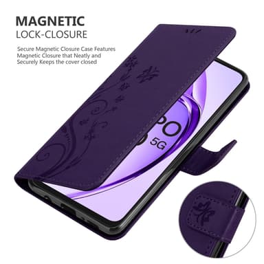 Oppo A80 Suojakuori Lompakkokotelo Kukka (Violetti)