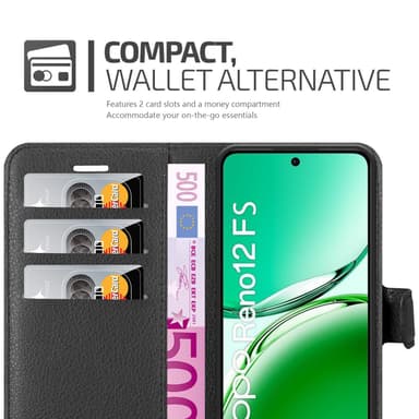 Oppo Reno 12 FS Suojakuori Lompakkokotelo (Musta)