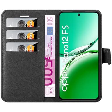 Oppo Reno 12 FS Suojakuori Lompakkokotelo (Musta)