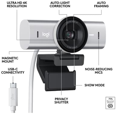 Logitech MX Brio webkamera (vaaleanharmaa)