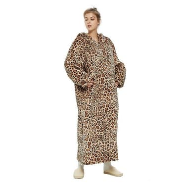 Pitkä Oversized Hoodie - Leopardikuvioinen 120cm