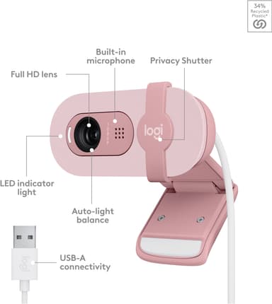Logitech Brio 100 FullHD webkamera (ruusu)