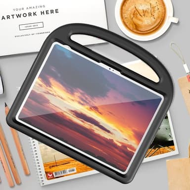 SKALO iPad 11"" (2025) Lapsikuori kahvalla ja jalustalla - Musta