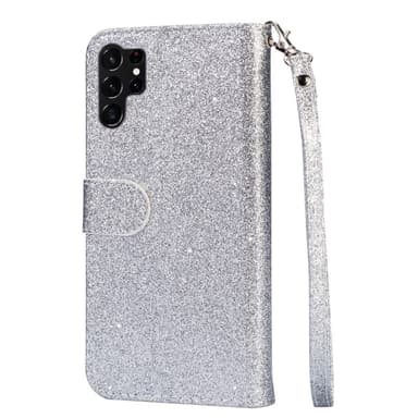 Samsung Galaxy S25 UltraTaittuva Glitter-Suojakotelo Vetoketjutaskulla – Hopea